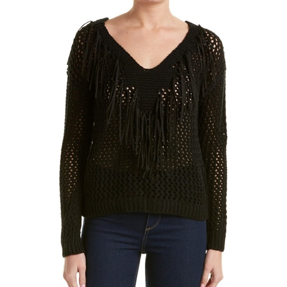 RD Style Sweaters - RD STYLE NWT Open Knit Fringe Sweater Black Small
